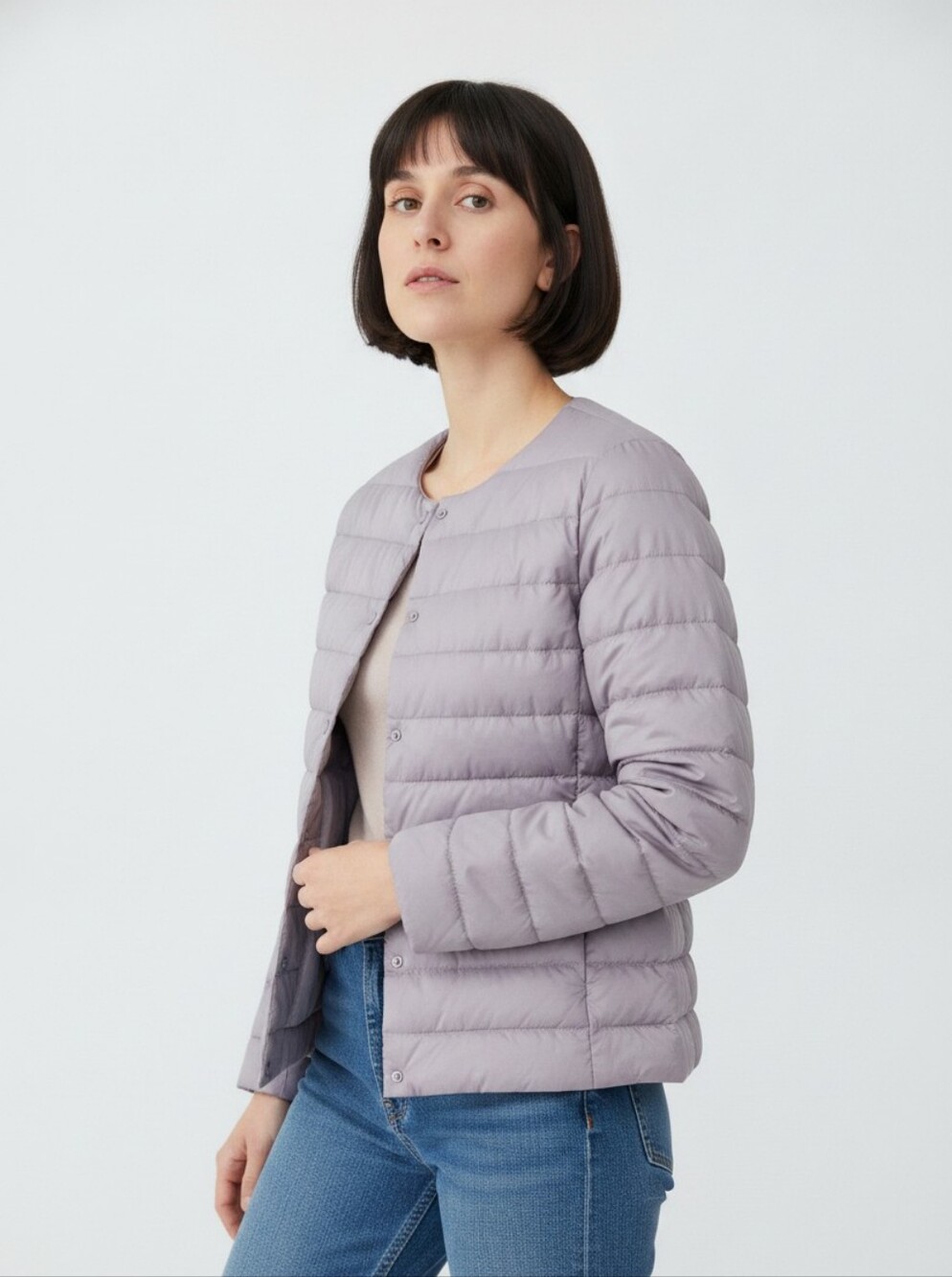 Light Mauve Quilted Snap-Front Puffer Jacket